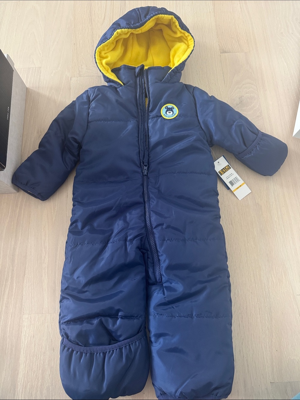 Infant Navy & Yellow Hooded One-Piece Snowsuit - Unbranded